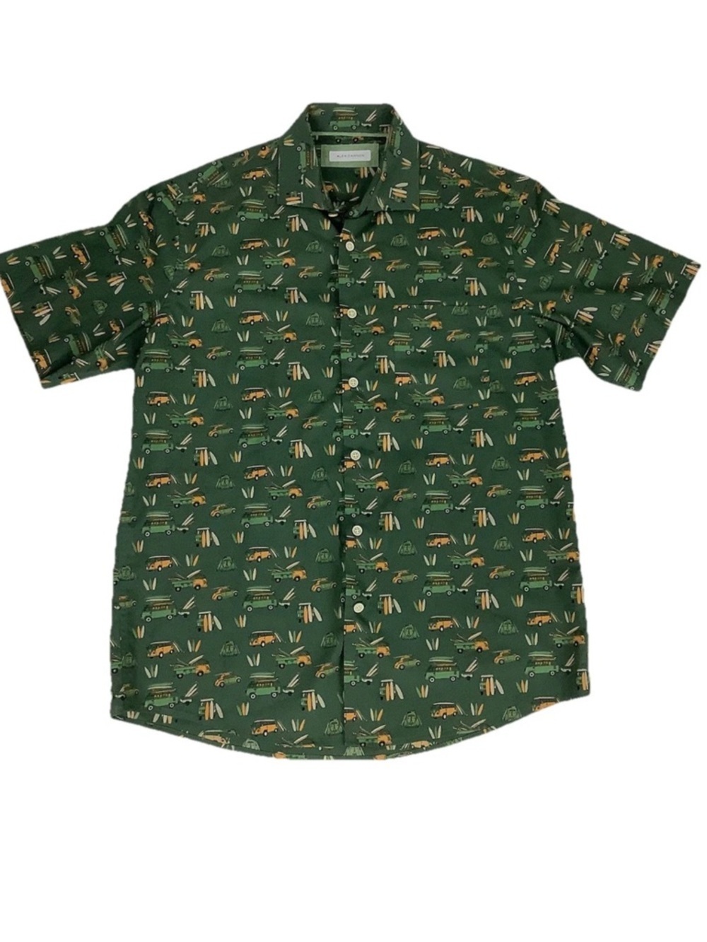 Alex Cannon Sz L 100% Cotton VW Bug Van Surfboard Print Beach Vacation Shirt